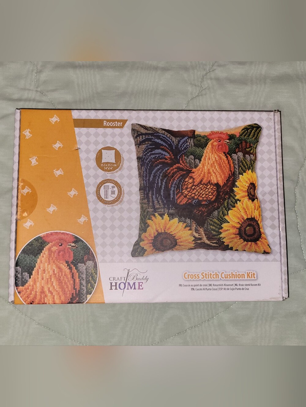 Rooster Cross Stitch Cushion Kit with Sunflowers New/Unopened